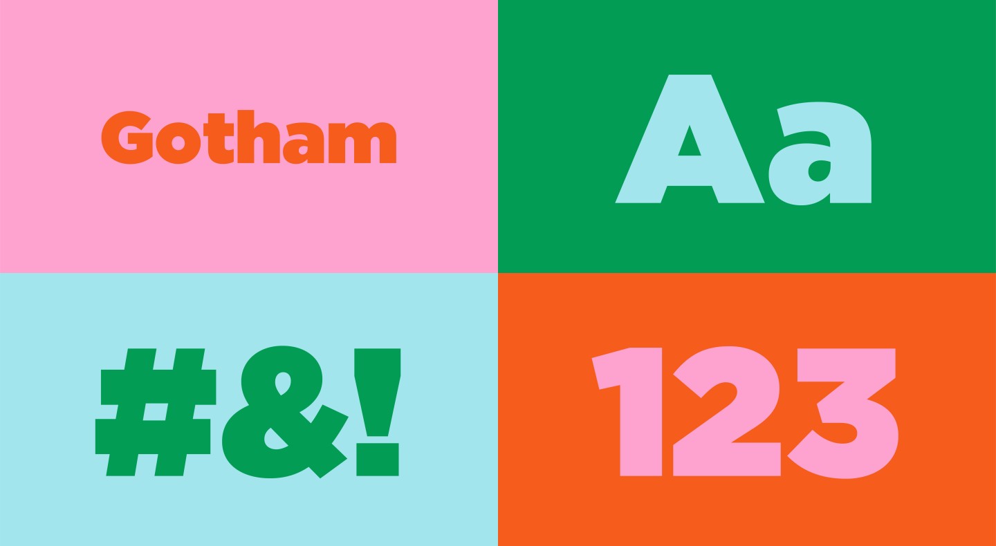 Grid of text and typography styles as part of a larger brand guidelines document featuring branded colours relevant to the JUMP brand.