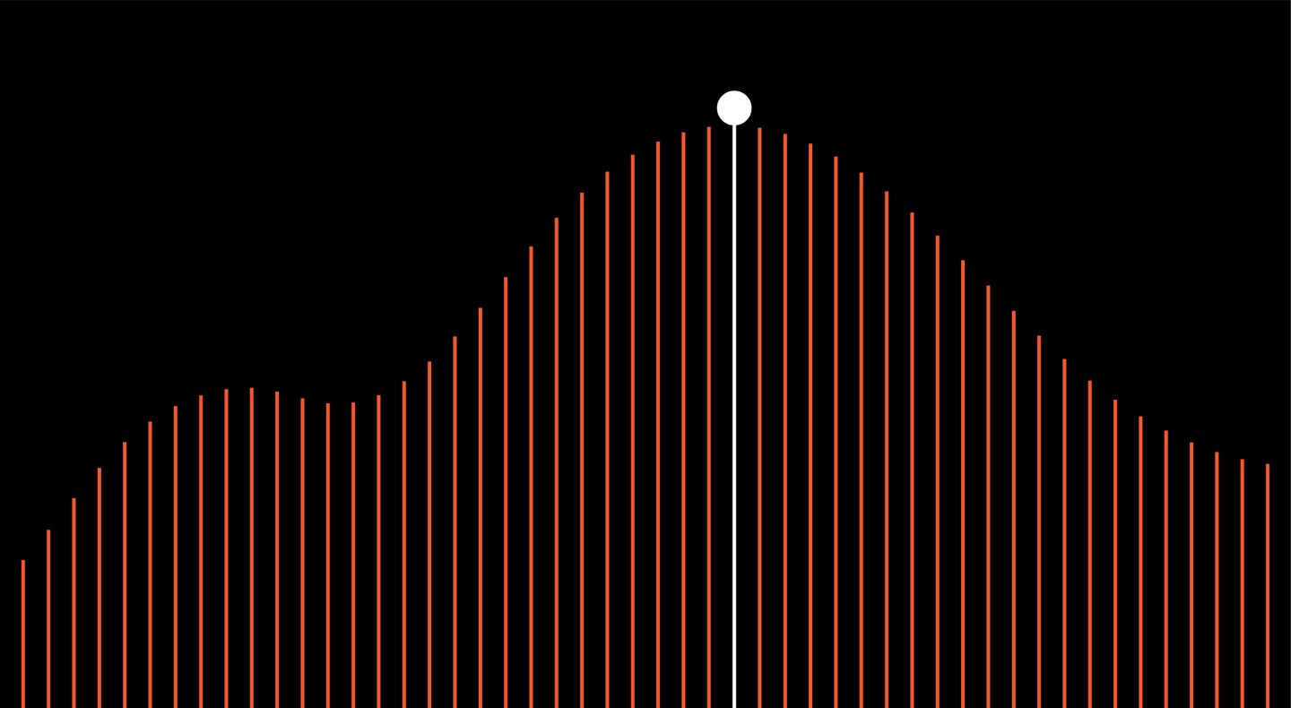 Data mapping illustration on black background with orange and white vertical lines