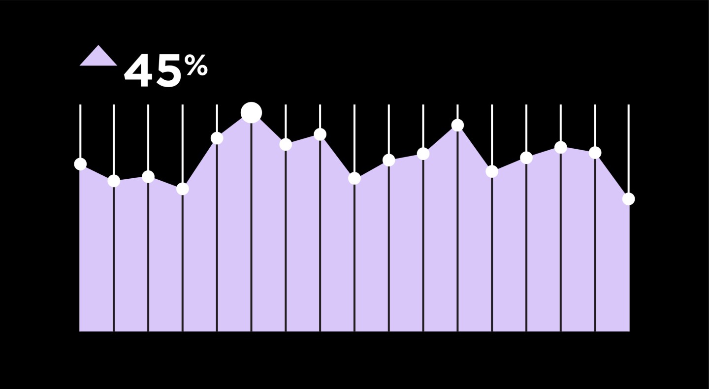 Graph illustration representing progress over time in purple on a black background