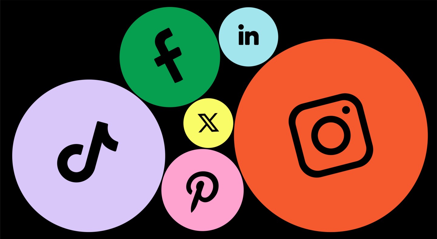 Illustration showing icons of different social media channel logos in a range of colours