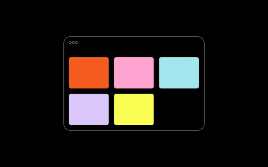 Graphic mockup illustration of mobile tablet screen with 5 different coloured boxes representing elements of a webpage