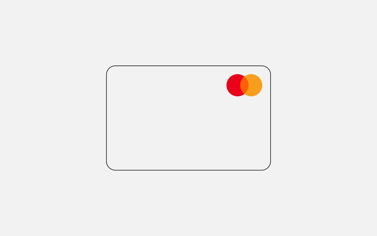 Grey graphic on grey background of credit or debit card with red and orange overlapping circles in the top right corner.