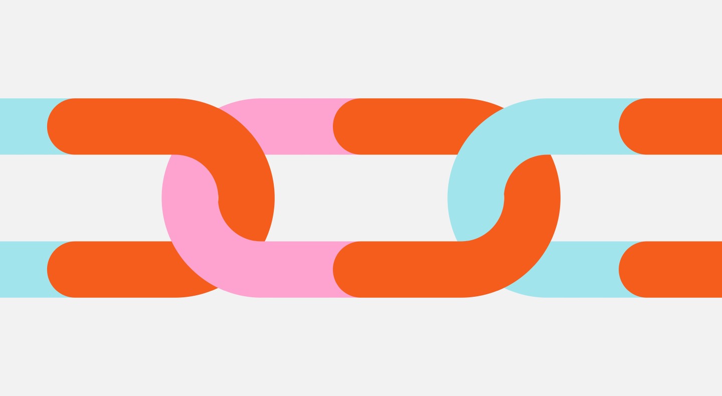 Graphic illustration of chain links on a grey background.