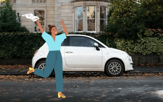 Collingwood brand designed character in front of real photo of car