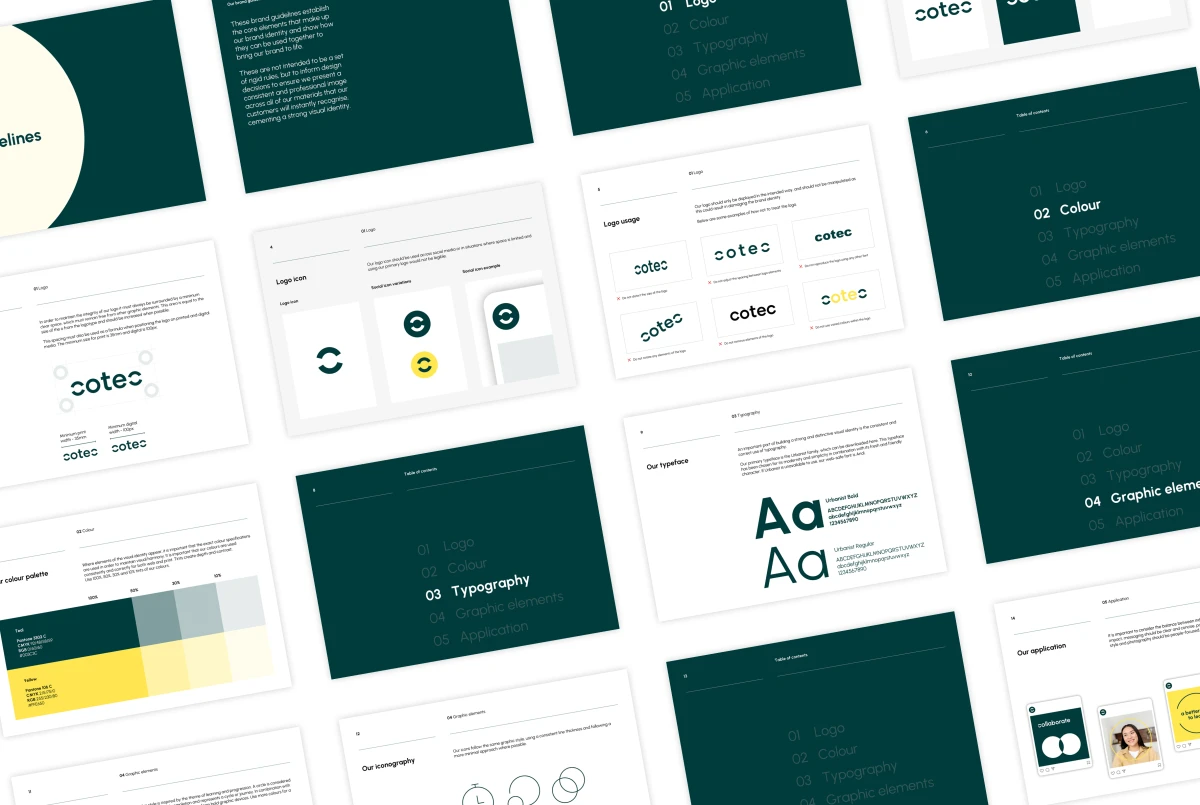 cotec designed brand guidelines with images, fonts, colours and rules 