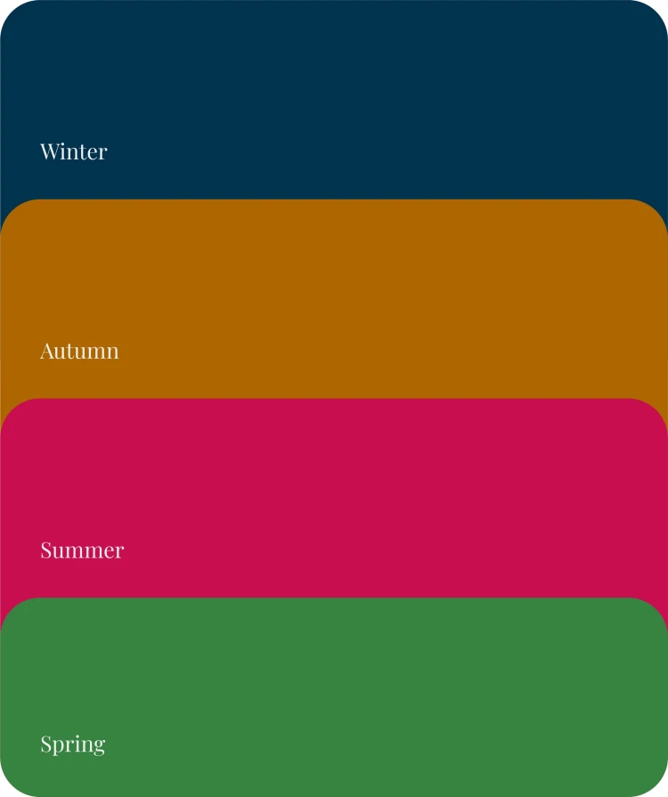 brand colours showing different themes for seasons winter, autumn, summer and spring